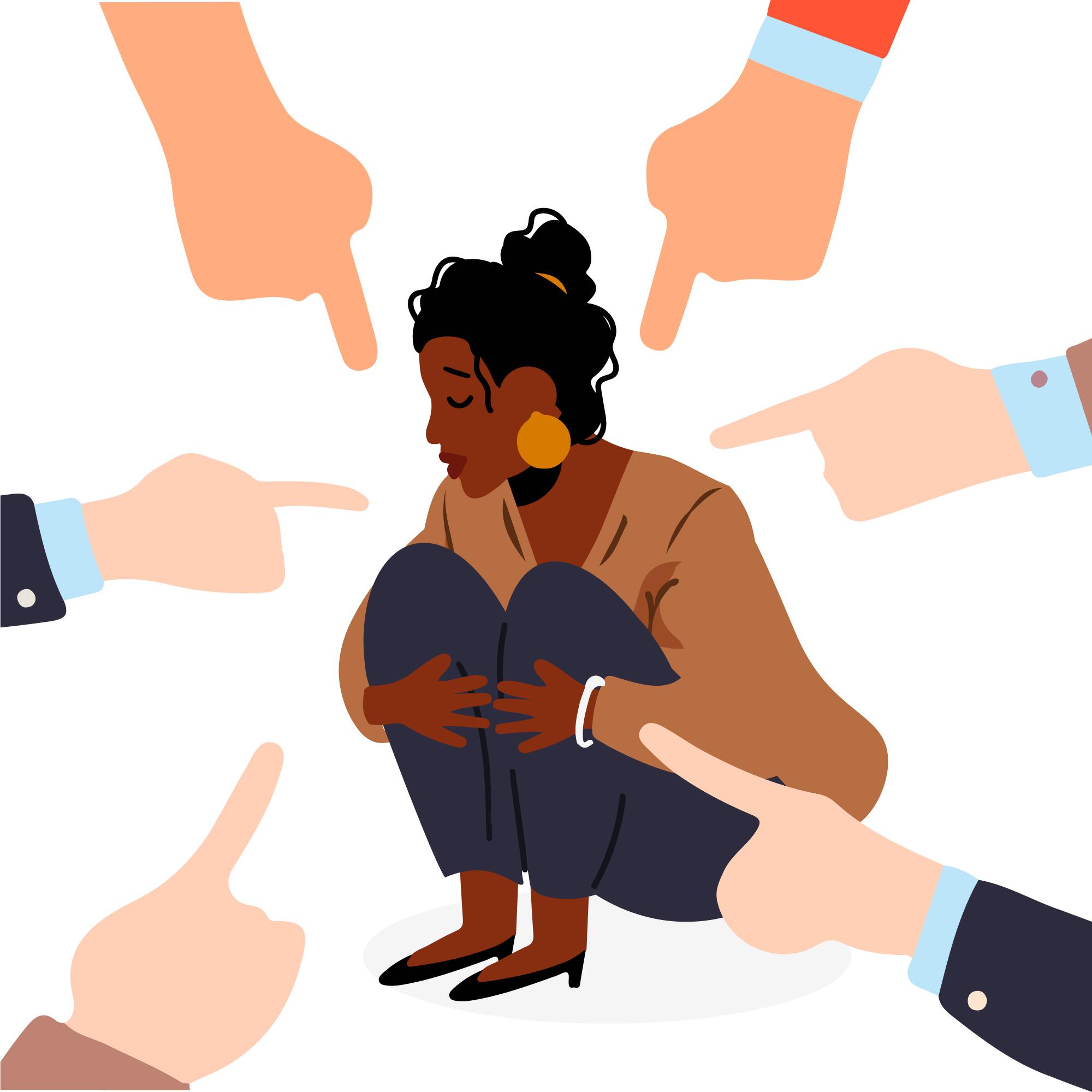 illustration femme racisée montrée du doigt - racisme et discrimination