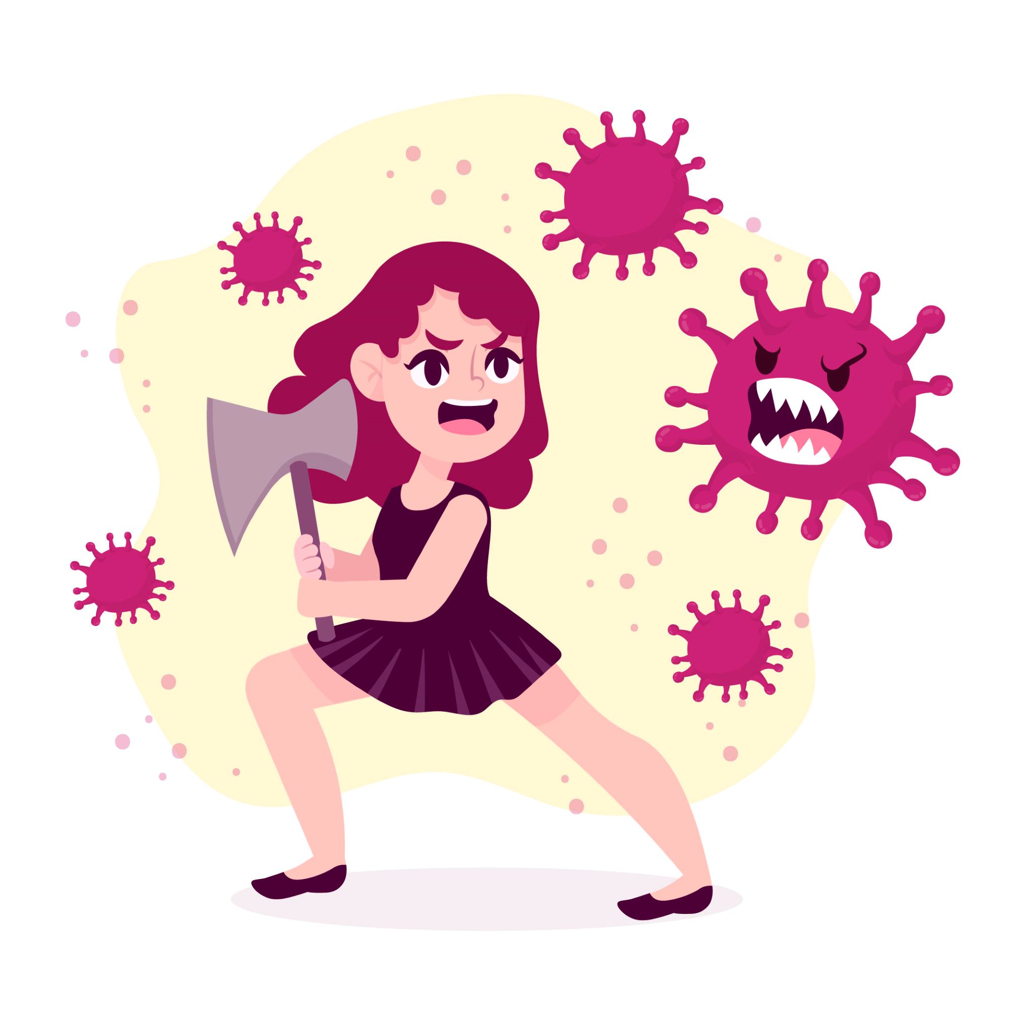 Femme combattant un virus.