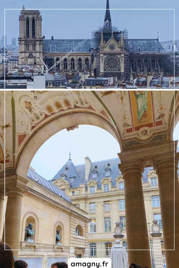 Vues du Collège de France à Paris, entre restauration et architecture historique.