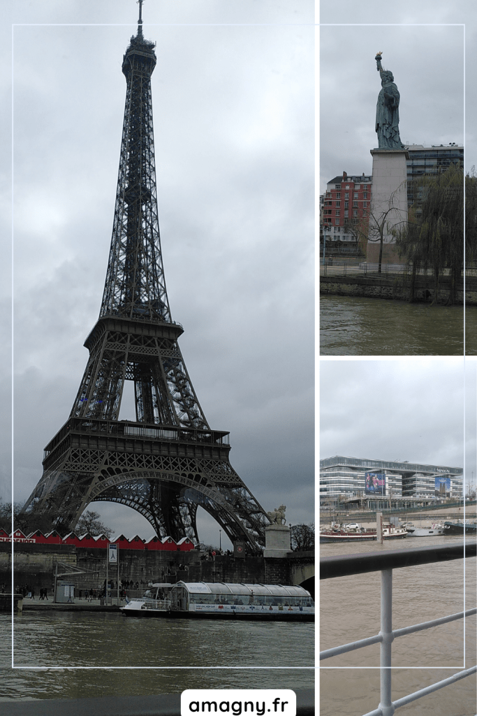 Croisière en bateau-mouche. Vue sur la Tour Eiffel. 
