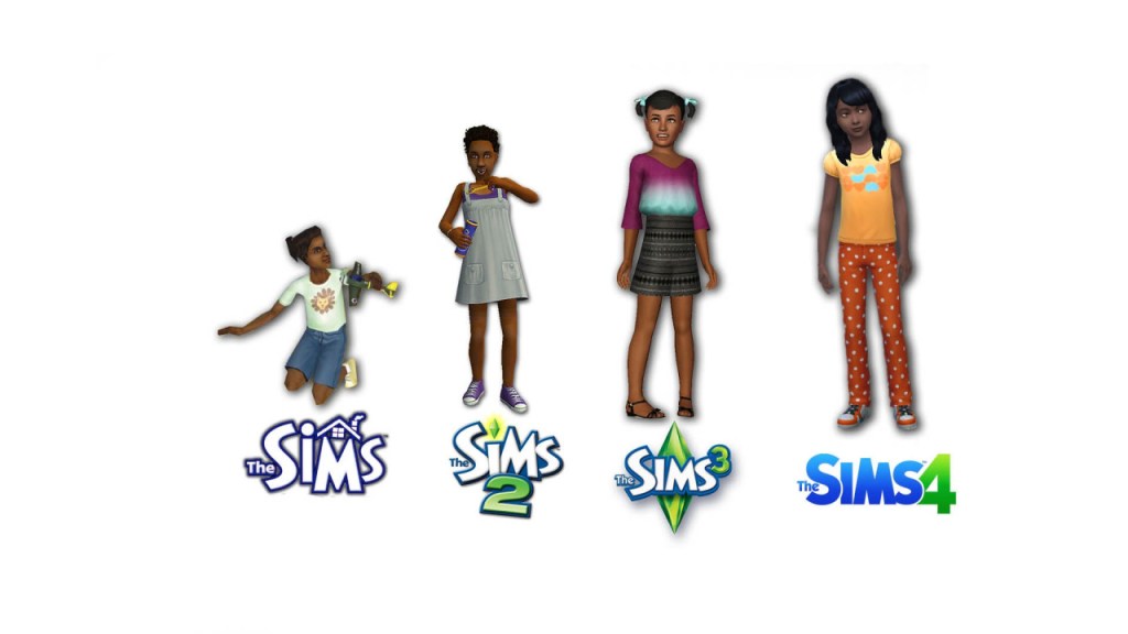 Comparatif des enfants dans les jeux The Sims 1, 2, 3 et 4.