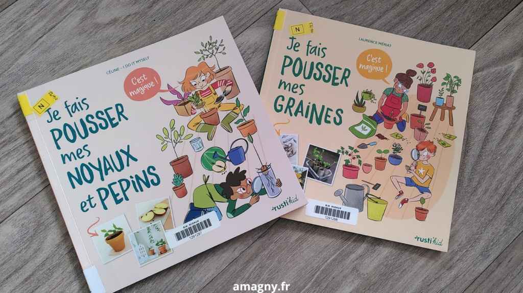 Livres RustiKid sur le jardinage pour enfants, graines et noyaux.