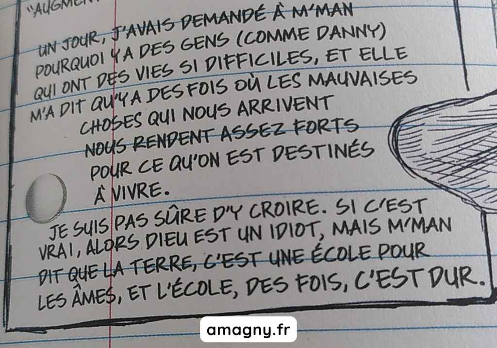 Page de la BD Ce que j’aime, c’est les monstres avec texte manuscrit et dessin de main.