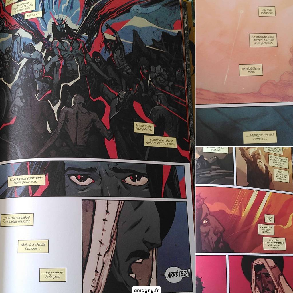 Planche du roman graphique Judas de Jeff Loveness et Jakub Rebelka montrant des scènes dramatiques autour de la Passion du Christ.