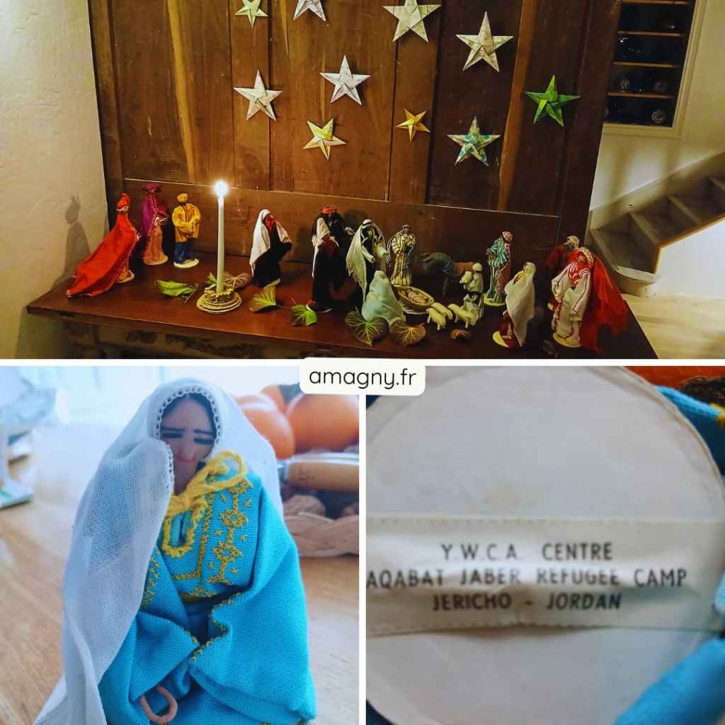 Crèche de Noël fabriquée à la main par des réfugiés du camp d’Aqabat Jaber à Jéricho, Jordanie.