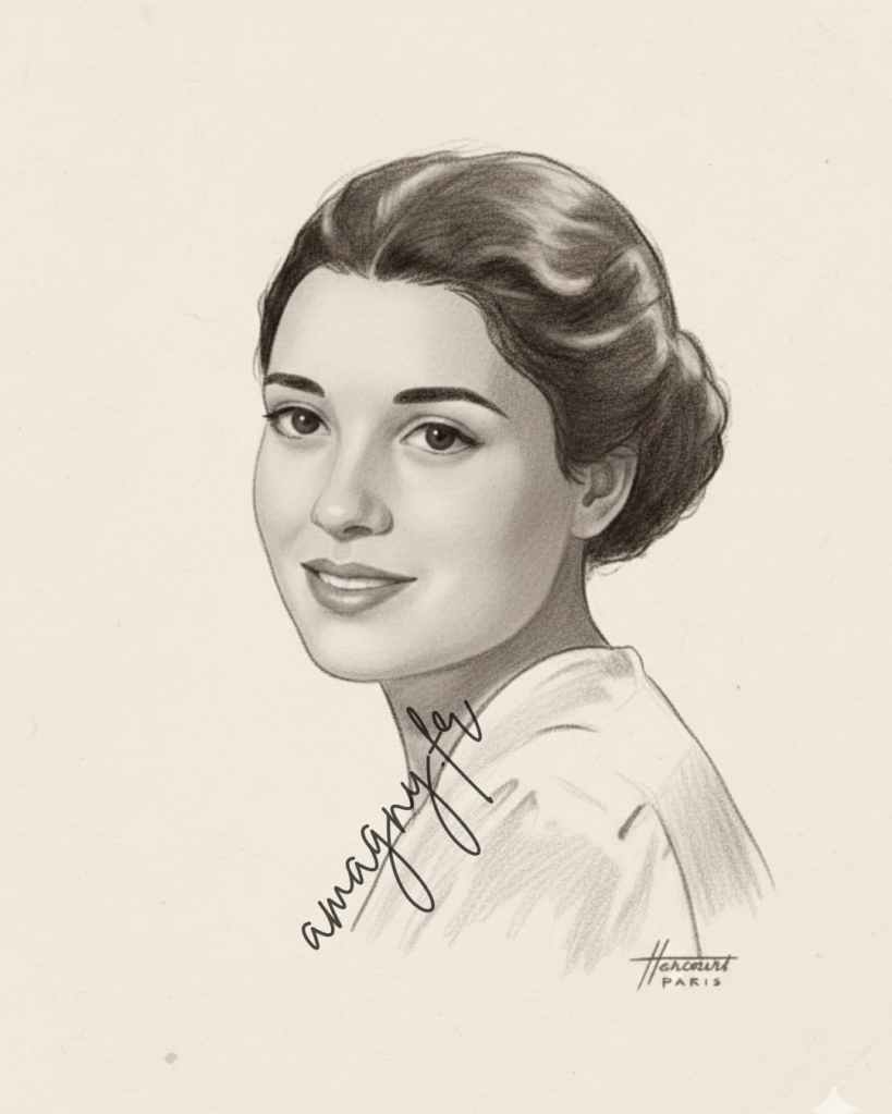  Portrait stylisé au crayon d’une femme aux cheveux courts, utilisé pour une page d’hommage à ma grand‑mère. 